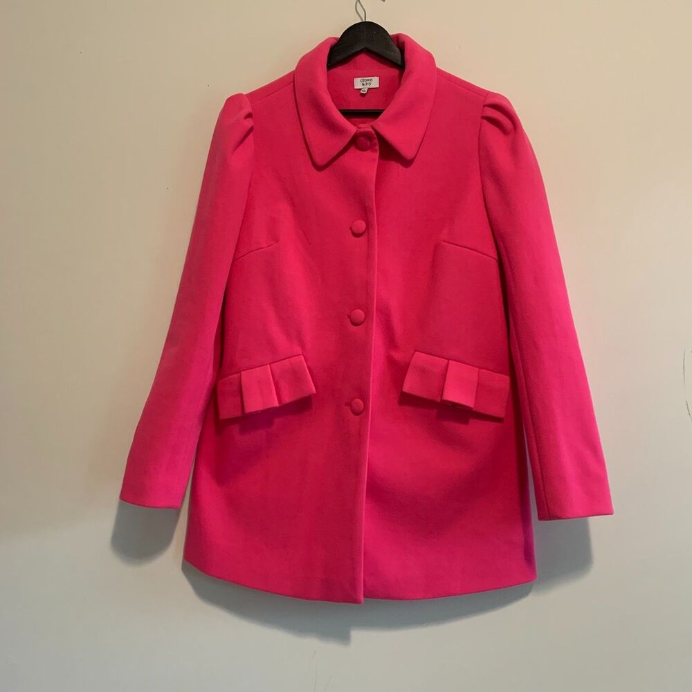 Crown & Ivy Women Pink  Peacoat Jacket Double‎ Breasted Pocket Preppy Size Large